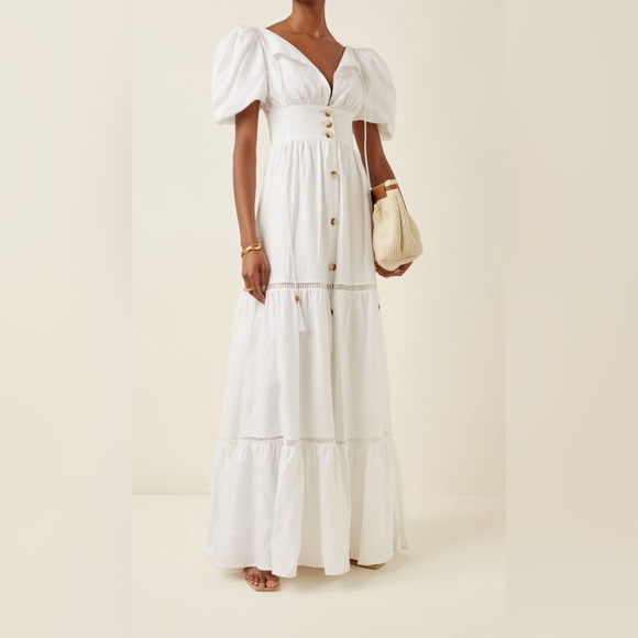 ANDRES OTALORA Exclusive Canoa Button-Front Tiered Linen Maxi Dress (Size 4) - Picture 1 of 7